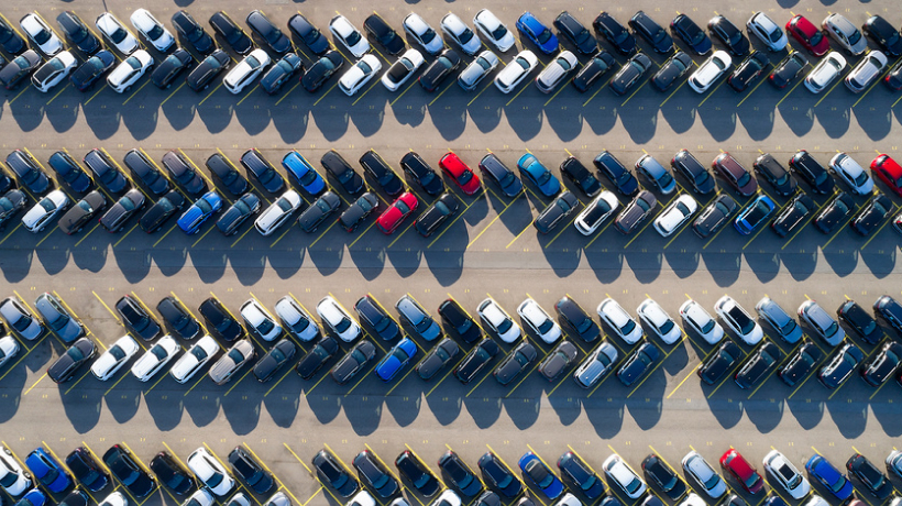 Parking Lot with Parked Cars