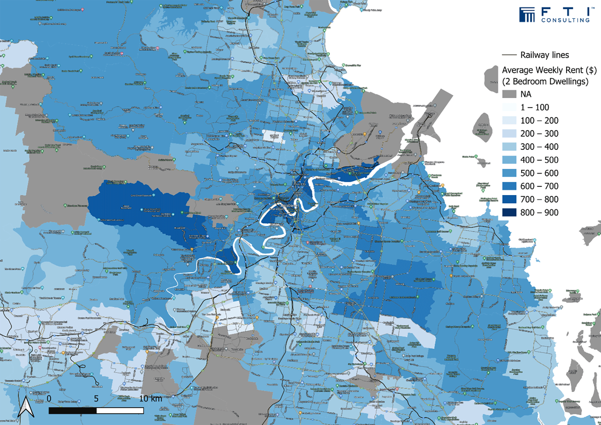 Railway lines - Average Weekly Rent ($) (2 Bedroom Dwellings)