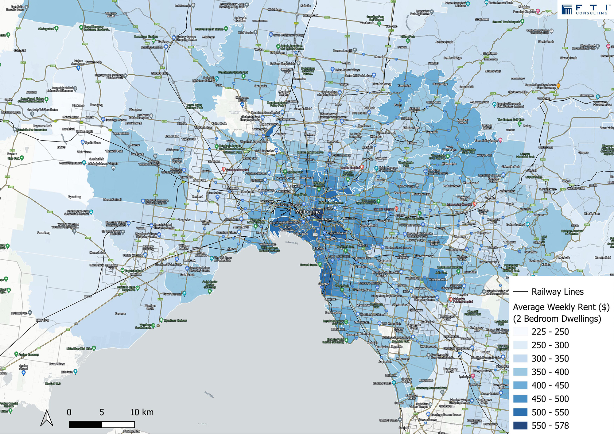 Average weekly rent ($) (2 Bedroom Dwellings) Graphic